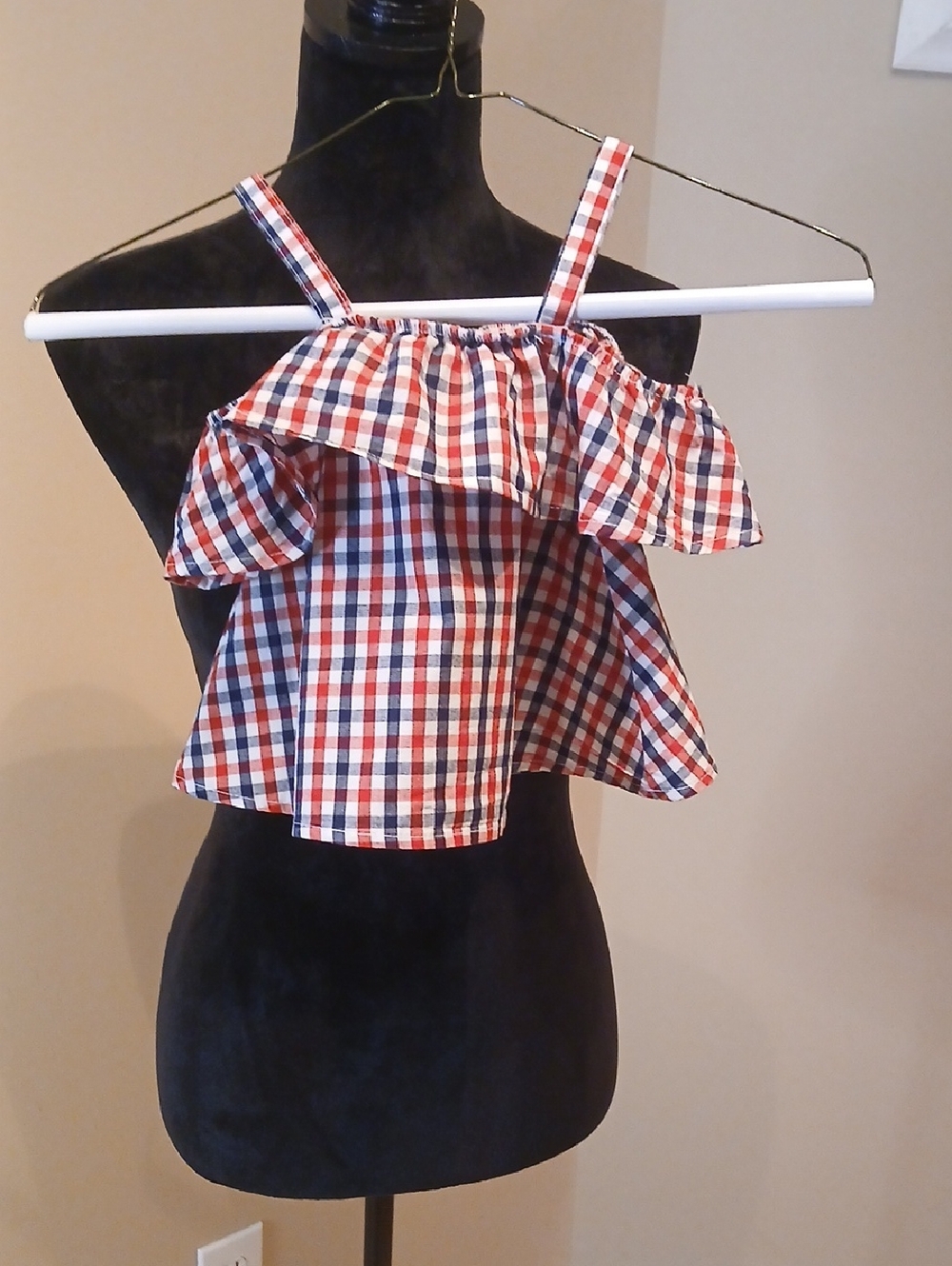 Girl's Red, White & Blue Gingham Ruffle Tank Top